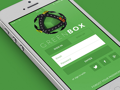 Greenbox login screen app car ios iphone login mobile