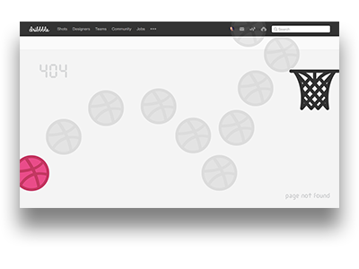 Daily UI Challenge #008-V2: 404 Page - "Dribbble" desktop error page 404 page ui ux user experience design user interface design graphic design nyc design challenge daily ui
