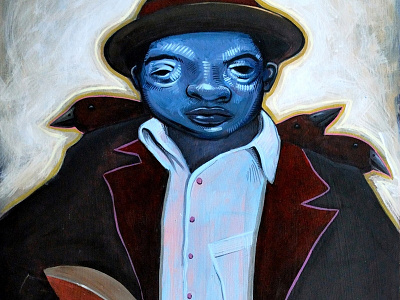 Bluesman acrylic art blue blues crow design guitar illustration music robert johnson