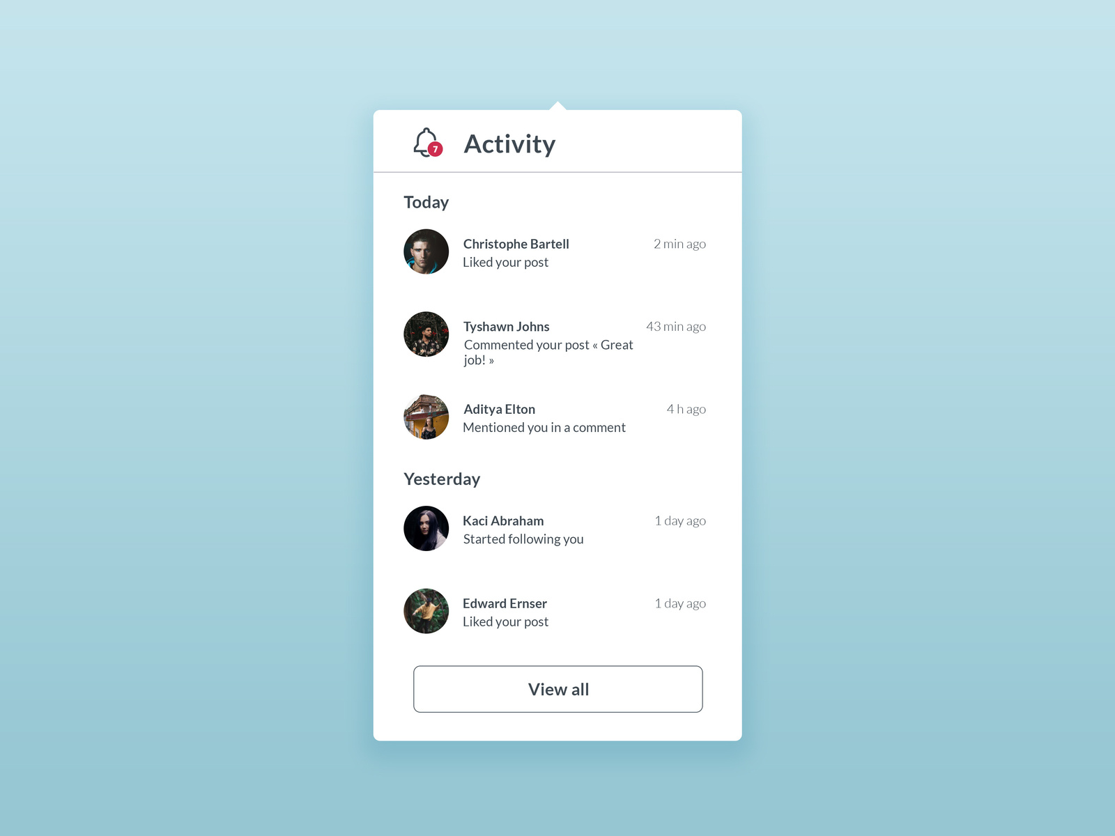 Daily UI #047 - Activity Feed by Sybille Cordeau on Dribbble