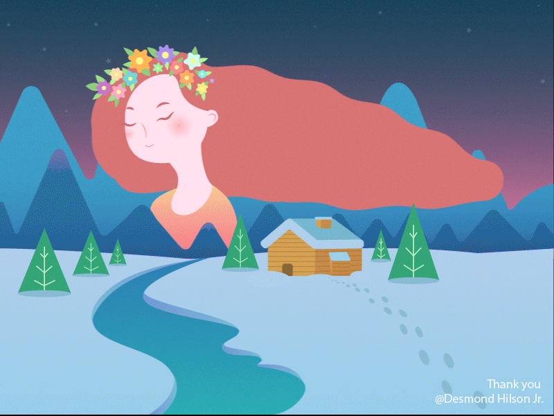 Spirit of spring animation gif girl illustration nature spring winter