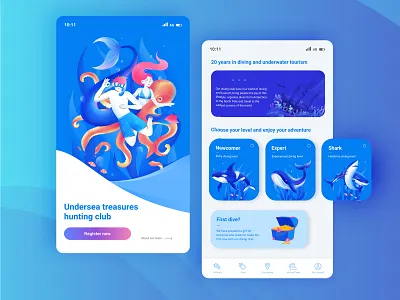 Enjoy Undersea tourism app app design art design diving graphic illustration interface ui undersea underwater ux vector water watercolor web