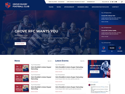 Grove Rugby Football Club clean design layout ui website