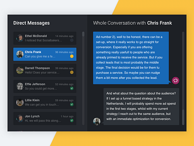 Community Management Nightmode – Conversation app clean community dark dark ui desktop feed message night mode tool ui ux