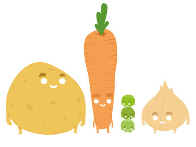 Veggies buddies carrot onion peas potatoe vegetables