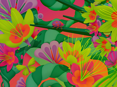 Details from 'Spring', 2020 bug bugs on drugs colour colourful floral flowers illustration illustrator marianna orsho mariannaorsho psychadelic seasons spring universe