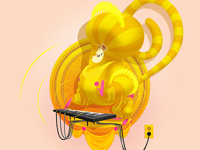 Golden cheeky funny gold golden keyboard monkey quirky synthesizer weird