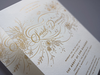 Sarah & Damian branding calligraphy design gold gold foil invitation invite layout design lettering mariannaorsho stationery typo typographic typography typography art visual identity wedding wedding invitation wedding invite