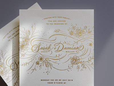 Sarah & Damian branding calligraphy gold gold foil lettering mariannaorsho stationery typographic typography typography design wedding wedding invitation wedding invite