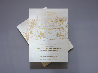 Sarah & Damian branding calligraphy design gold foil invitation layout design lettering mariannaorsho print design type typo typographic typography wedding wedding invitation wedding invite