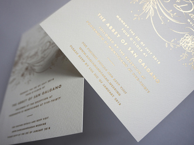 Sarah & Damian botanical branding gold gold foil invitation lettering mariannaorsho print design stationery typography wedding