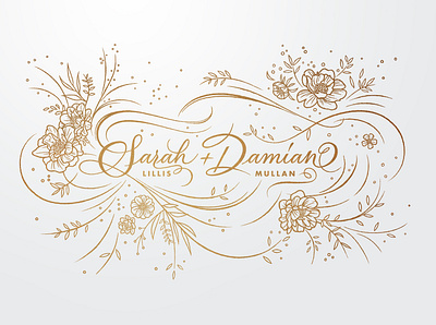 Sarah & Damian botanical branding calligraphy floral gold illustration invitation invitation card invites lettering lettering artist mariannaorsho stationery type typographic typography wedding wedding invitations wedding invites wedding stationery
