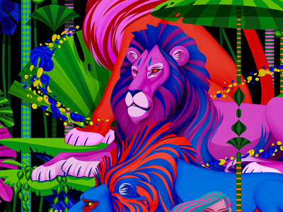 Hush (Detail) character design colourful digital art digital illustration illustration jungle lion marianna orsho mariannaorsho tropical wild