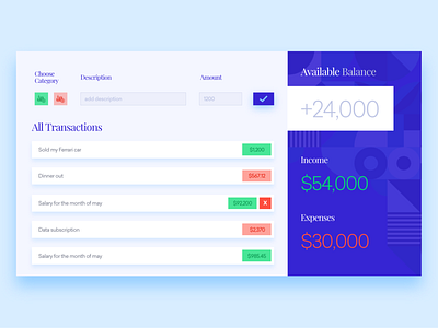 Budget Dashboard User Interface app budget debut design expenses shot tracker ui ux