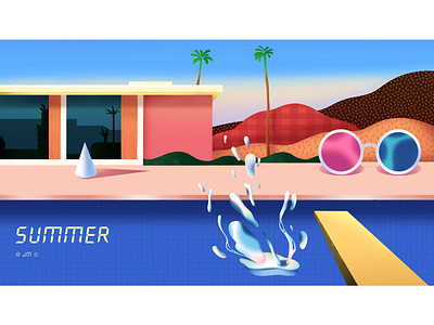 Summer Pool blue chill illustration pool poster summer sunset vibe