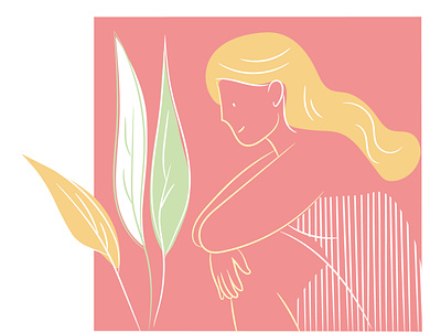 Growing Plants calm design girl illustration illustrator lineart plant vector waiting