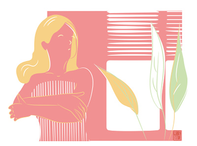 The Girl And The Window design girl girl character girl illustration illustration plant vector window