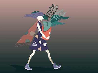 A Girl With her Plant 2d animation animation flower girl gradient motion animation motion design motion designer motion graphic motion graphic design motion graphics motiondesign motiongraphics plant vector walk