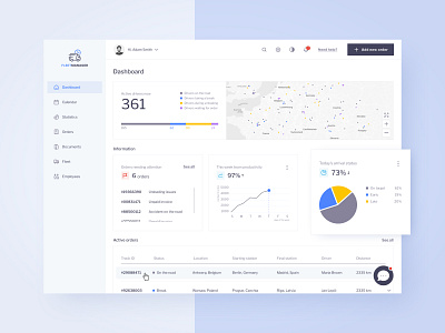 Fleet manager dashboard - concept design blue car dashboard dashboard design desktop fleet manager manager mobile orders pastel colors productivity rwd statistics ui user interface web