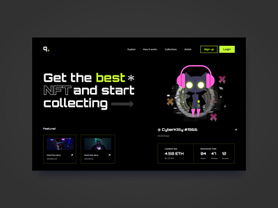 NFT store - concept design banner colors crypto cryptoart dark mode design desktop green header illustration landing lp nft nft art nft store nftart rarible ui user interface web