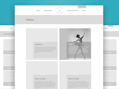 DMA Classes and Performance Company Wireframes