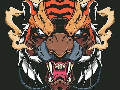 Steampunk tiger branding graphic design illustration vector