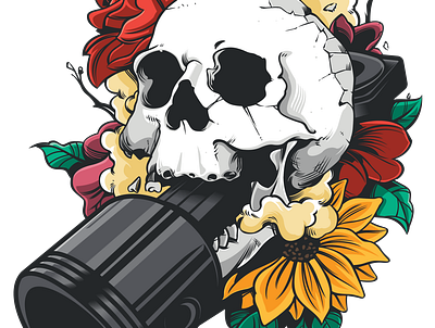 Skull and flowers brand branding design illustration lettering logo skull vector