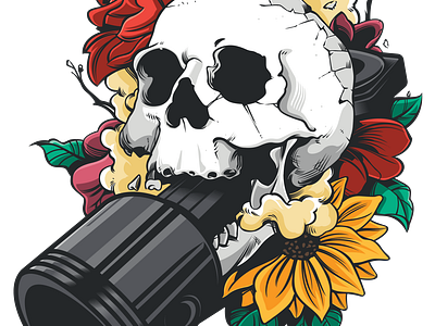 Skull and flowers