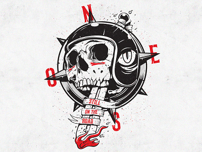 Still on the Road fire illustration road skull