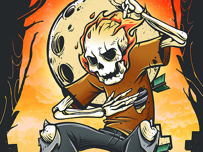Come out and play illustration skateboarding skull