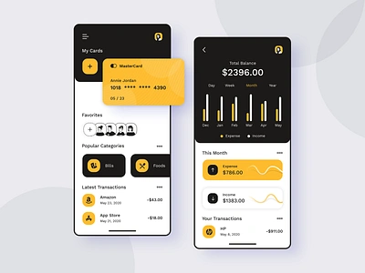 Finance Application app concept app designers app development black credit card dark mode dark ui debit card design finance app finance business indians money app money management ui ux yellow