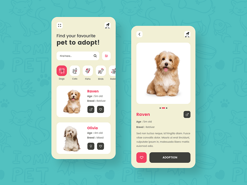 Pet Adoption App Design by CMARIX TechnoLabs on Dribbble