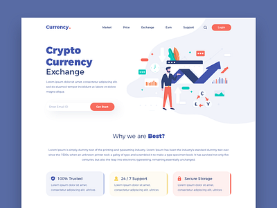 Cryptocurrency Exchange Web Design bitcoin clean ui crypto crypto currency crypto exchange crypto wallet design dribbble illustration landing page user experience design user interface ux web web design web designer website concept