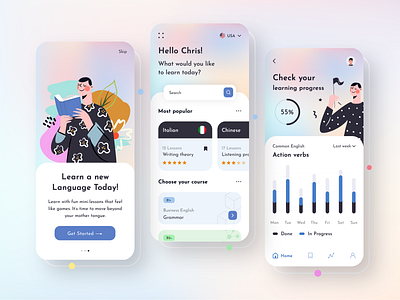 Language Learning Mobile App app concept app design app designer app designers app development application application ui dribbble language app language learning mobile apps ui ui designer ux