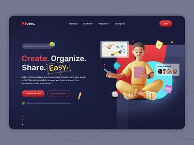 Notes Landing Page animation clean design landing page landing page ui note note taking notes notes widget sticky notes ui user experience web app web designer web developers web ui website development