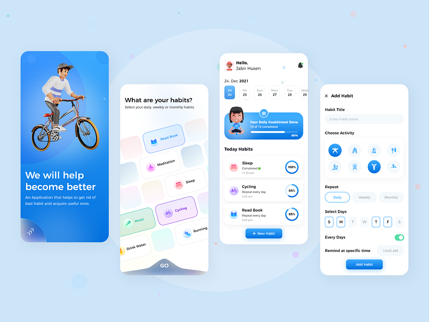 Habit tracker app design by cmarix on dribbble
