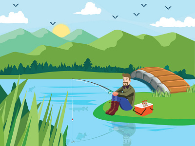 Fisher Man Illustration art beautiful creation design fisherman illustaration illustration illustration art illustration design illustrator river sky ui