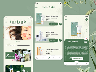 Cosmetic eCommerce App UI app concept app design app designer app development beauty care cosmetic cream design ecommerce business ecommerce design ecommerce shop facial green herbal india natural skin care ui usa