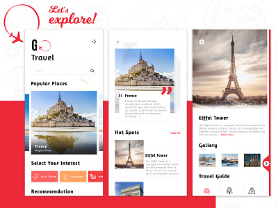 Travel Guide App adobe photoshop android app design app design app designer design eiffel tower france illustraor illustration art iphone app travel travel app travel blog travel places traveling ui uidesign world