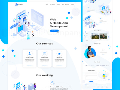 Web and App Development Company Design blue design designer homepage landing page mobile app development company monochrome photoshop ui ui design ux design web development company india website website design