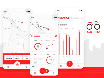 Bike Tracker App adobe photoshop app app concept app design app designers app development bike bike app bike ride bikers design photoshop red ride app tracker app ui ui design ui designer ux workout