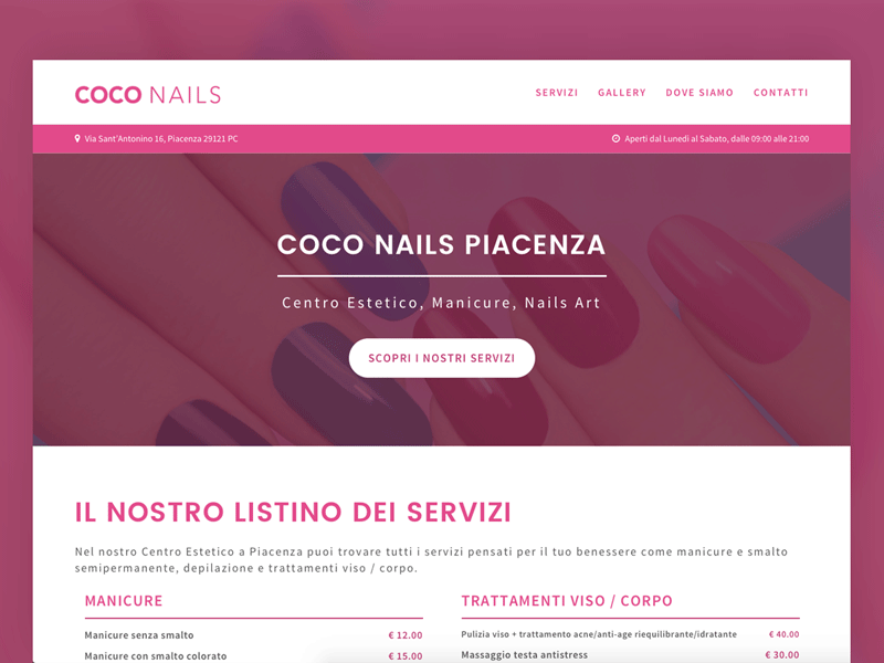Coco Nails Website flat nails pink purple template user interface website white