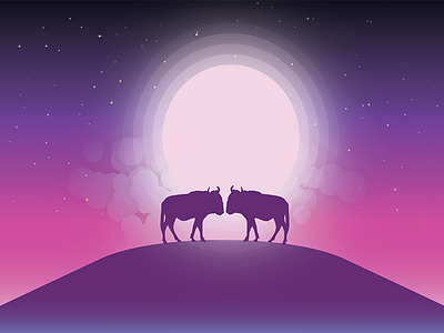 Love in wild animal digital art graphic design illustrator moon nature sky stars