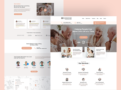 Senior Care Landing Page call to action elderly hero image info box landing page map our team senior care services testimonials ui ux web design