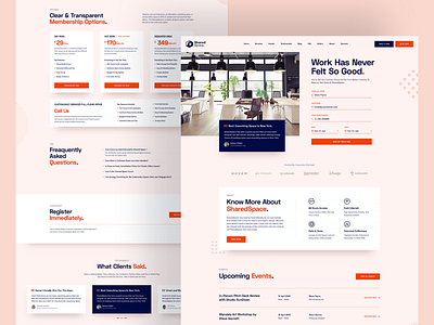 Shared Space Landing Page call to action co working co working cta experience faq landing page pricing plans pricing table reviews shared space space testimonials ui user experience ux web design