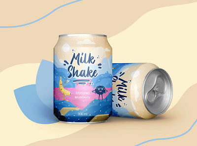 Mock up. Milk shake. Landscape with banana and blueberryю ai branding design graphic design il illustration illustrator logo vector
