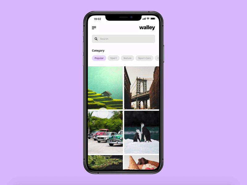 Walley // Wallpaper App androdi ios mobile mobile app mobile app design mobileapp ui uiux ux