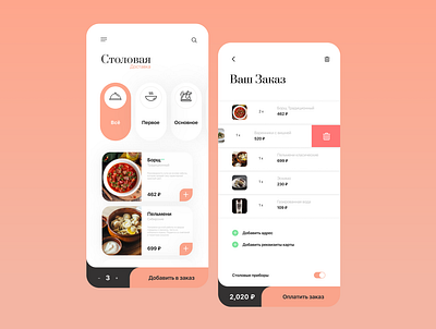 🍔 Mobile-версия для сервиса по доставке еды app cafe delivery design minimal ui ux ux design