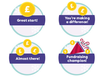Gamification Badges Fundraising badges coins fundraise fundraising gamification gaming illustration pound coins snowflakes