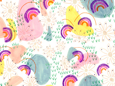 Rainbow Days abstract art art childrens illustration colored pencils editorial illustration flowers illustration illustration art mixed media print design promarker surface pattern textile design
